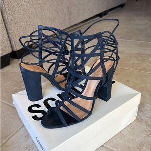 SCHUTZ Navy Strappy Block Heels
